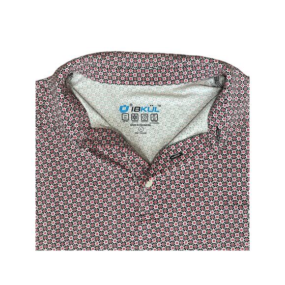 IBKUL Mens Golf Performance Polo Shirt Size Large Floral Black Red Casual UPF 50 - Picture 2 of 7
